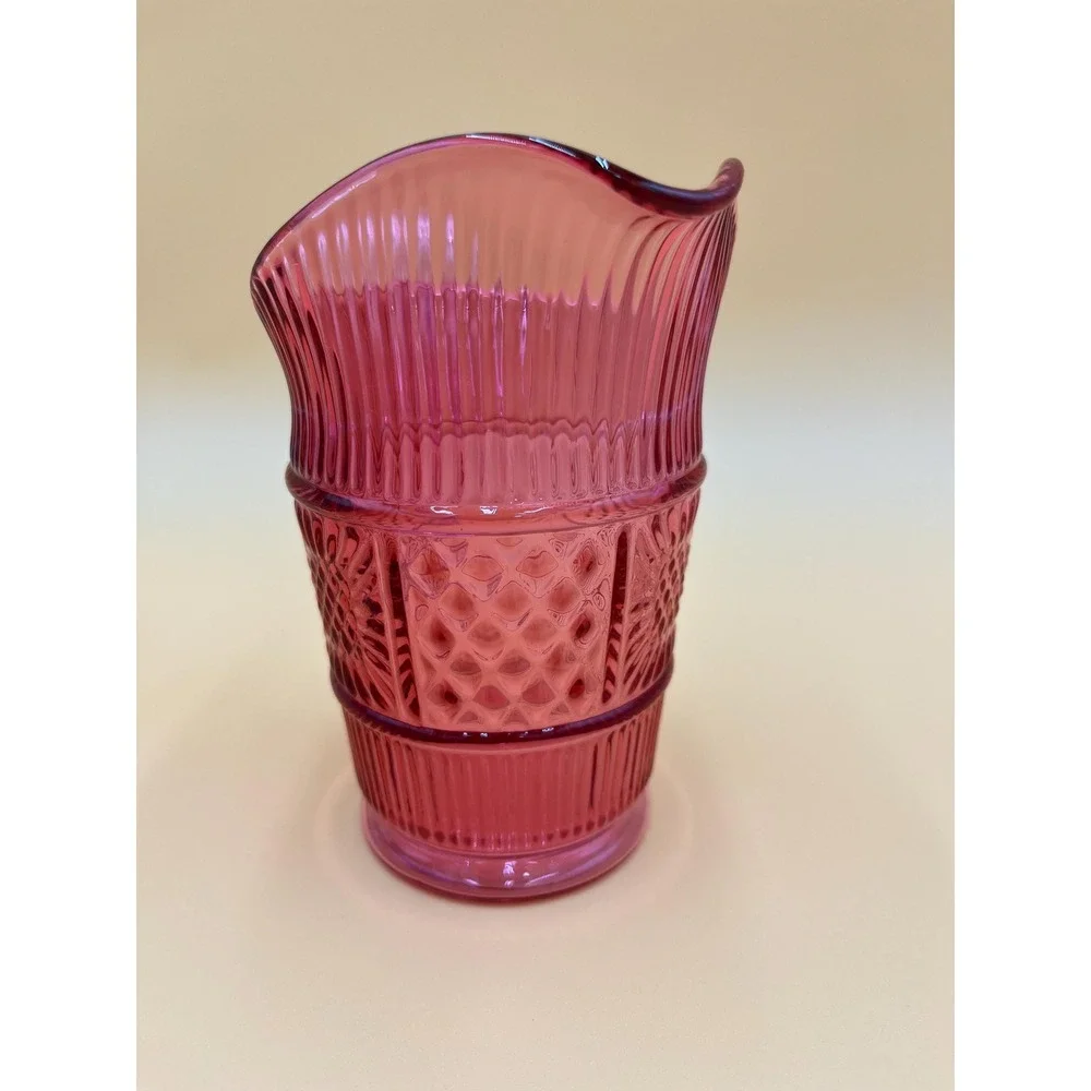 Vintage Fenton Cranberry Glass Creamer: Raised Design, Red Glass